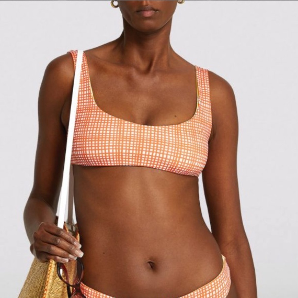 SOLID & STRIPED Elle Yellow/Orange Reversible Bikini Top XL